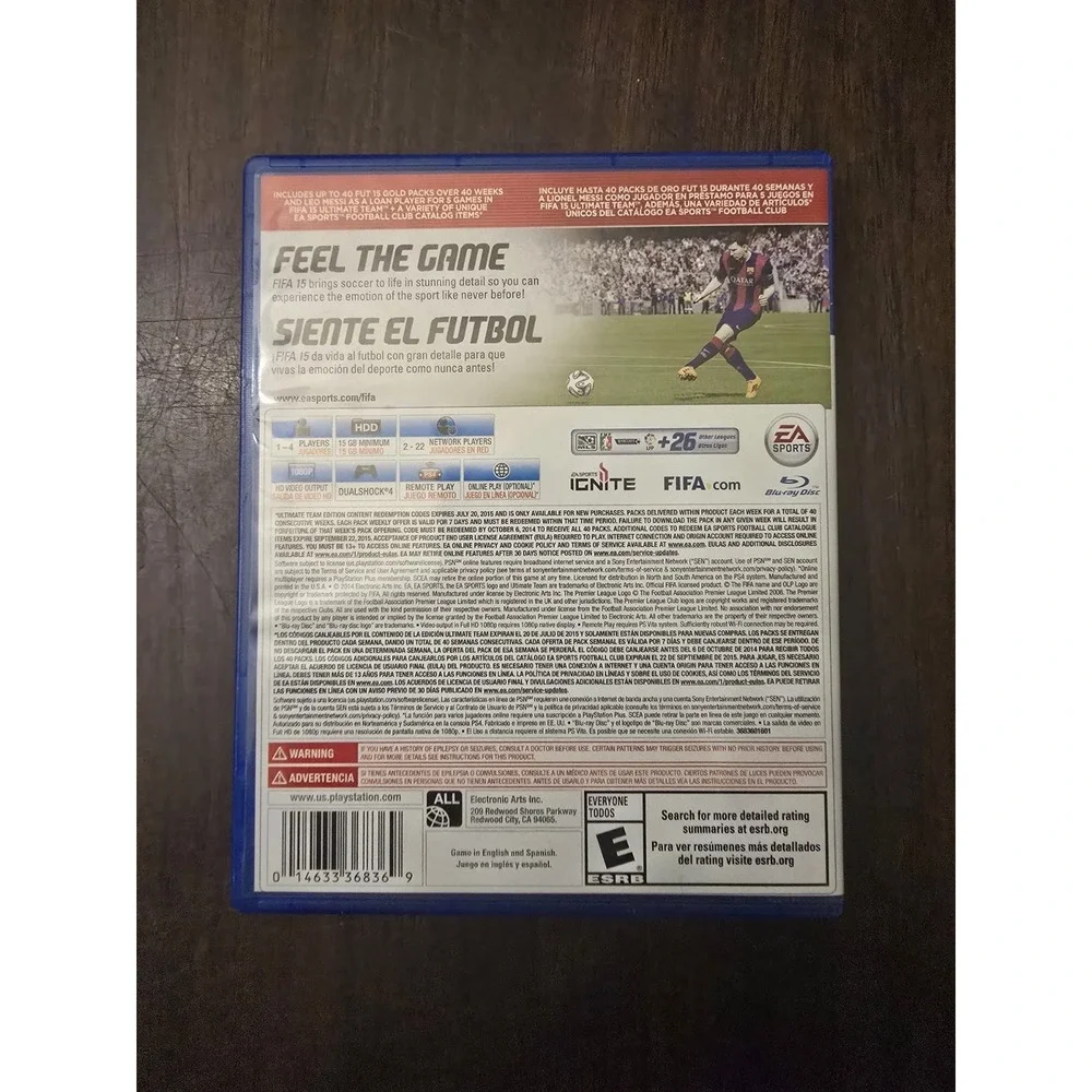 FIFA 15 - Ultimate Edition (Sony PlayStation 4 PS4, 2014) Game, Case, and Manual